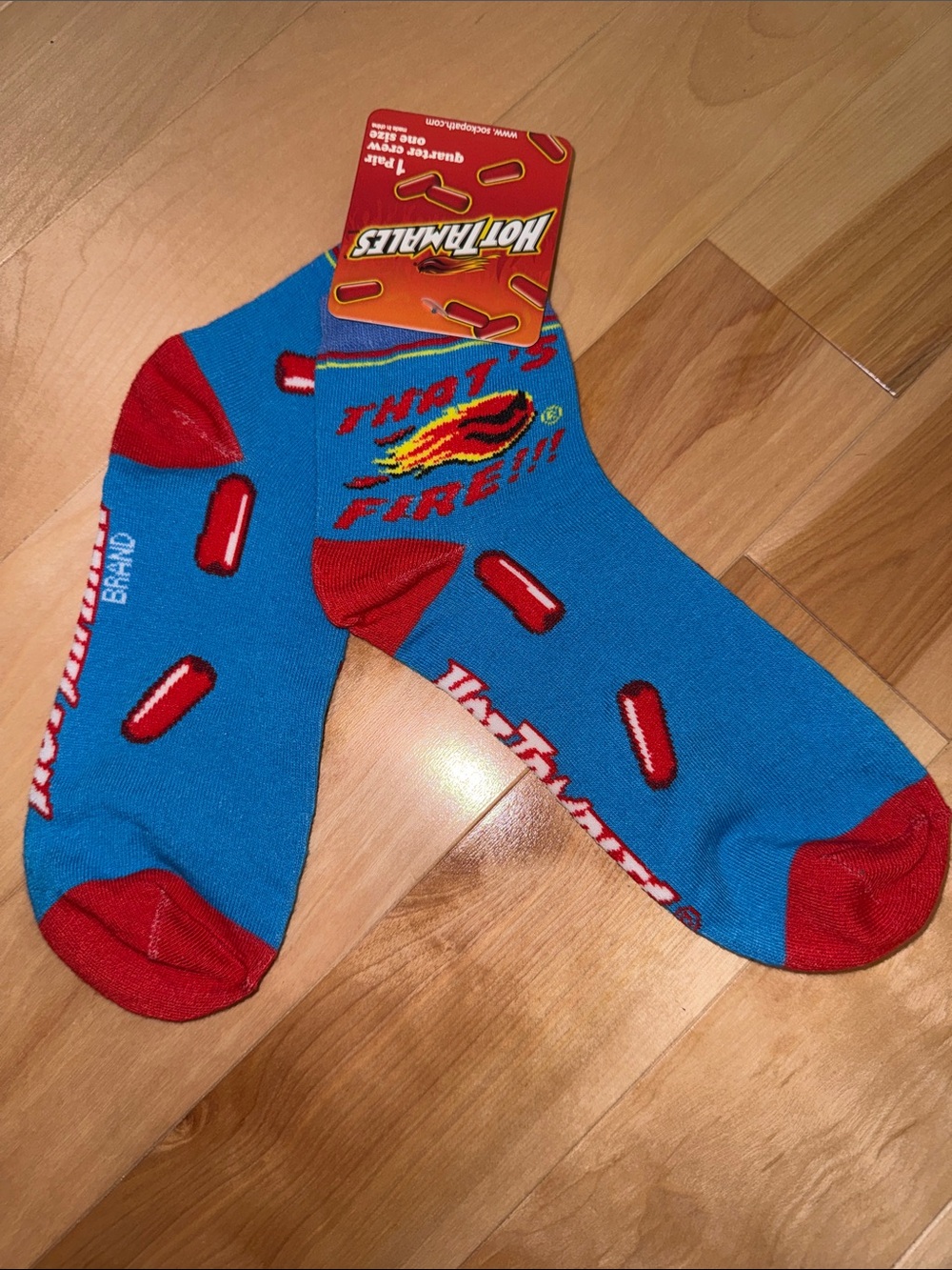 Blue & Red Hot Tamales Crew Socks - Novelty Snack Design NWT